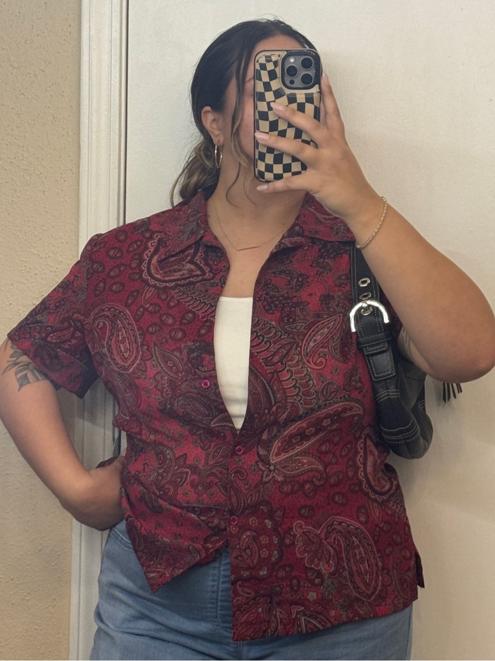 Liz Claiborne Red Paisley Short-Sleeve Button Front Blouse